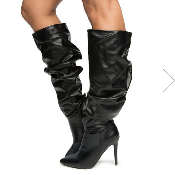Knee High Slouchy Scrunch toe Stiletto Heel Boots - Picture 1 of 6